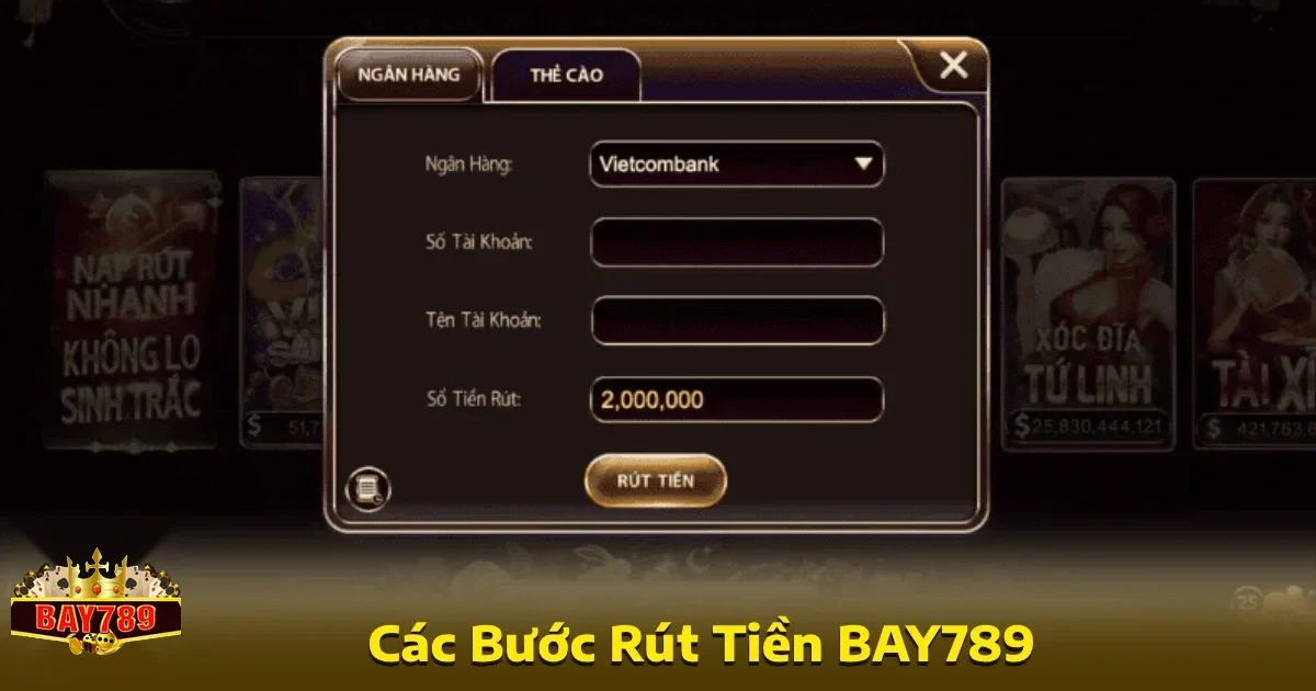 Bay789 37 Khi thắng cược, việc rút tiền về tài khoản cá nhân tại sân chơi này cũng rất dễ dàng